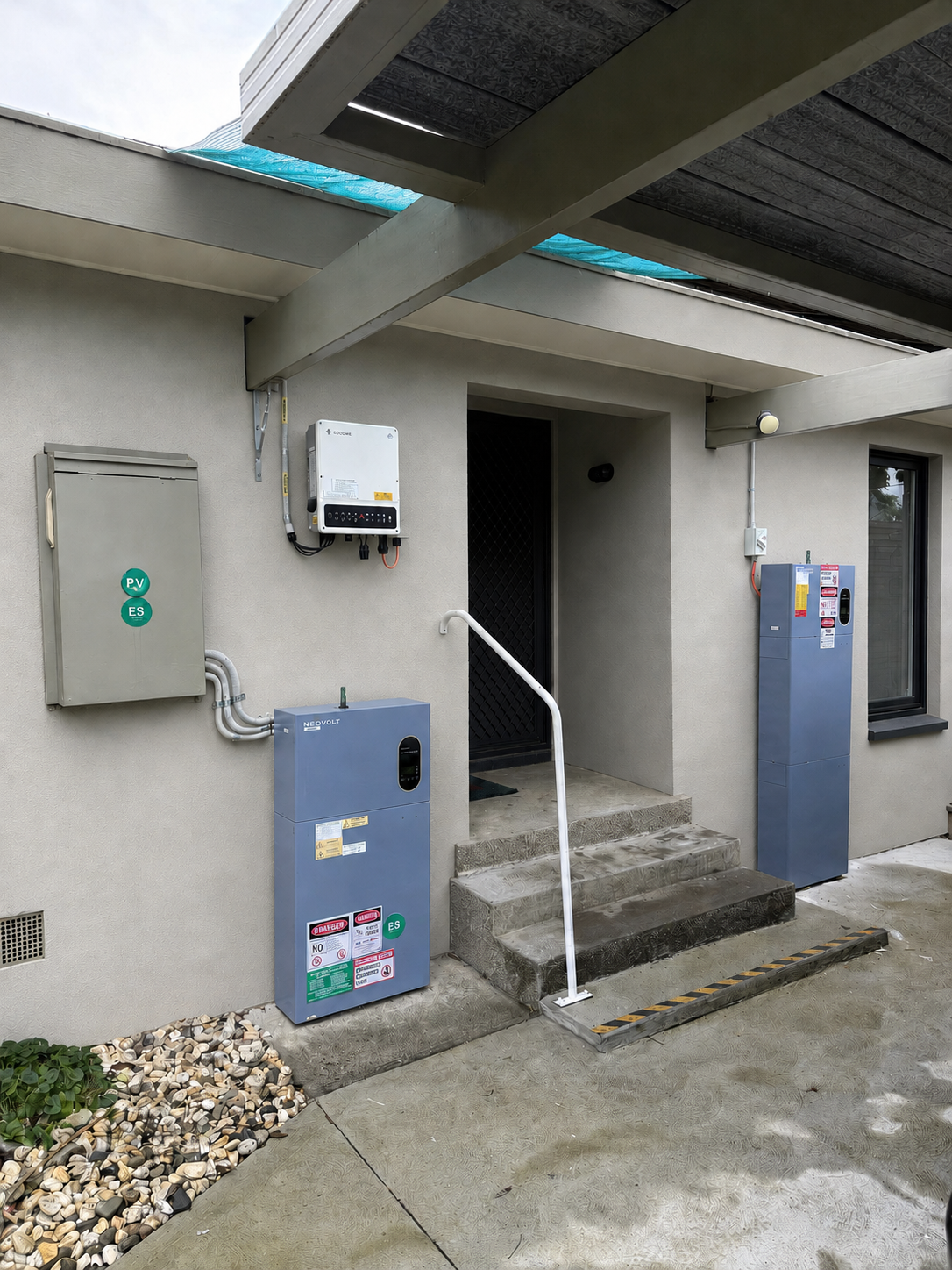 Anonymised Victorian home showing three separate inverters and two battery systems after an unplanned battery upgrade
