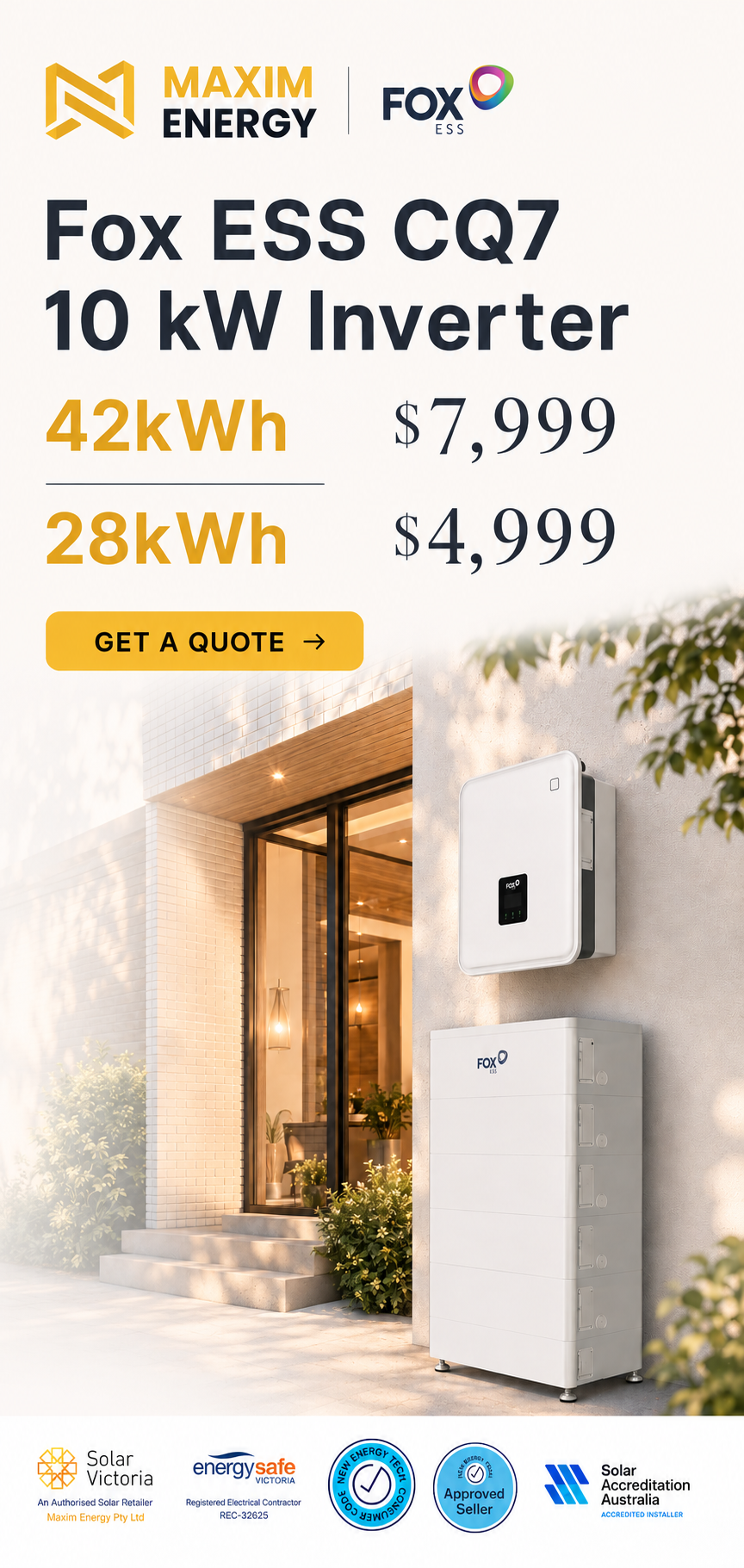Maxim Energy Fox ESS CQ7 10 kW inverter and battery package offer