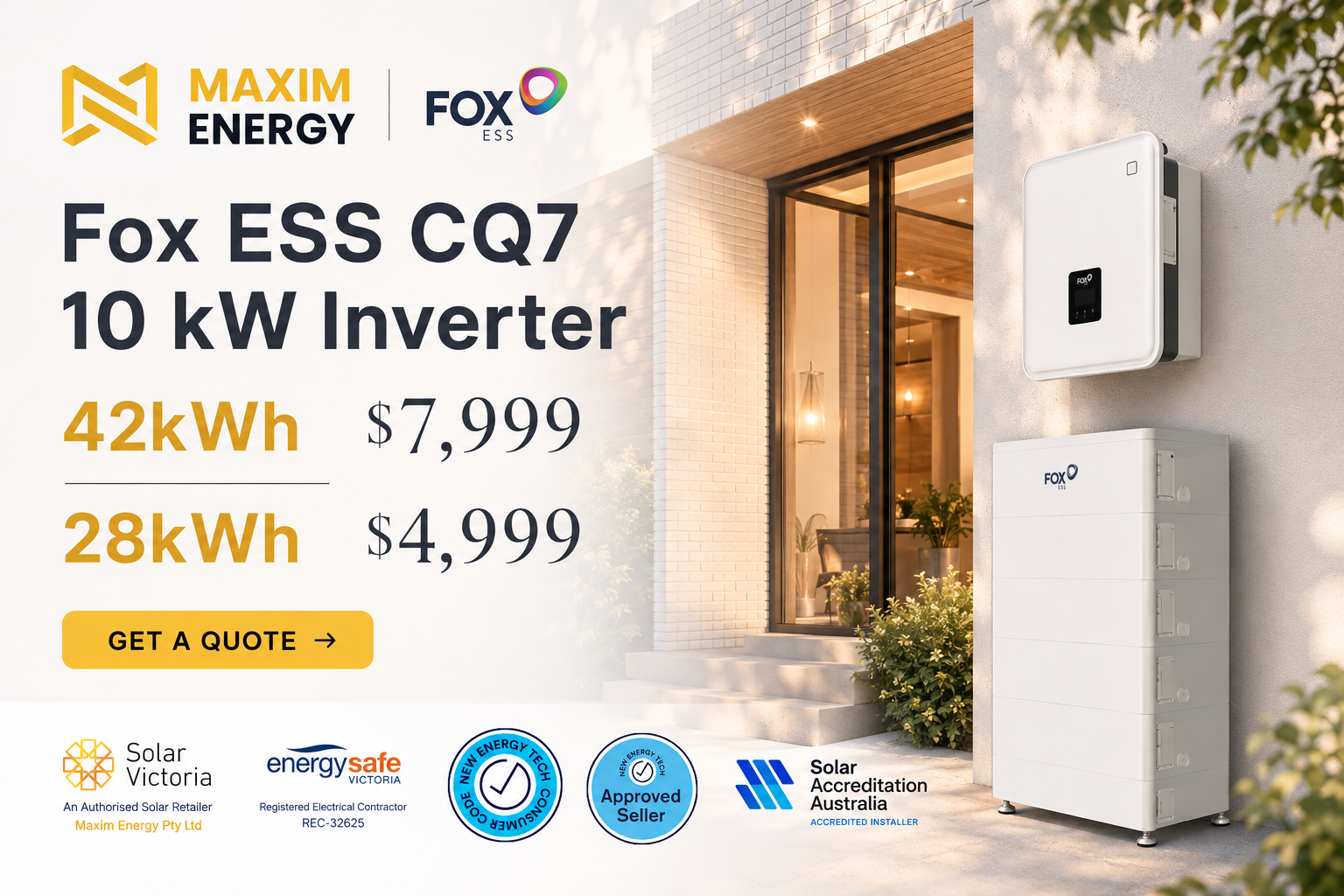 Maxim Energy Fox ESS CQ7 10 kW inverter and battery package offer